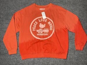 New Woodstock Crewneck Sweatshirt Tie Dye Orange PEACE LOVE MUSIC -Women’s XL
